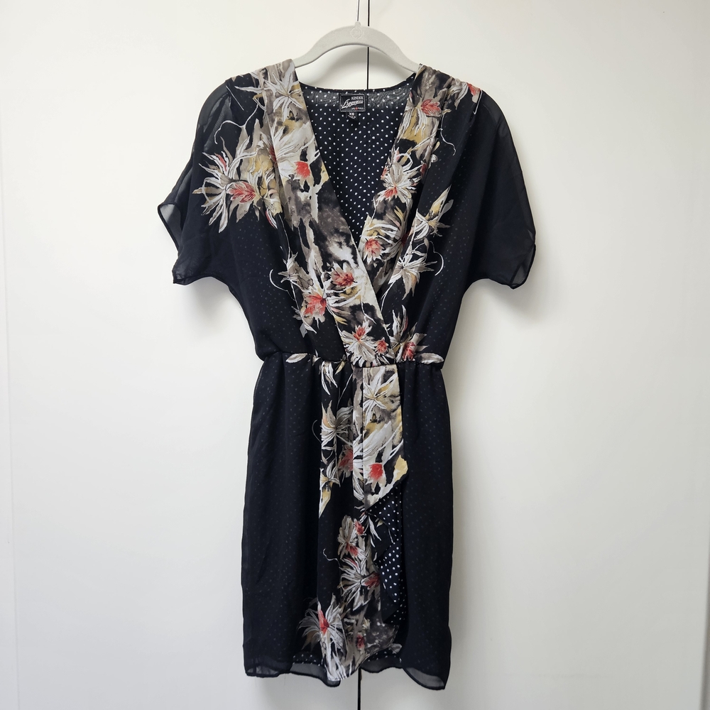 Kinder Aggugini Black Floral with Peek-a-boo Polka Dots Dress